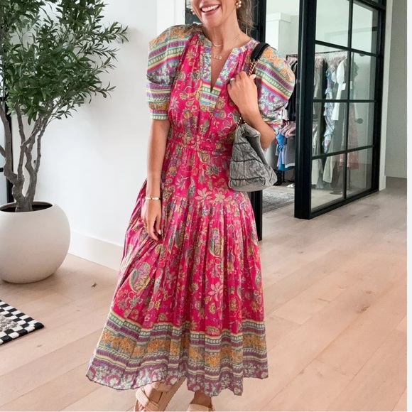 Current Air Dresses & Skirts - Current Air Lindsey Multi Print Puff Sleeve Midi Dress SZ XS NWOT